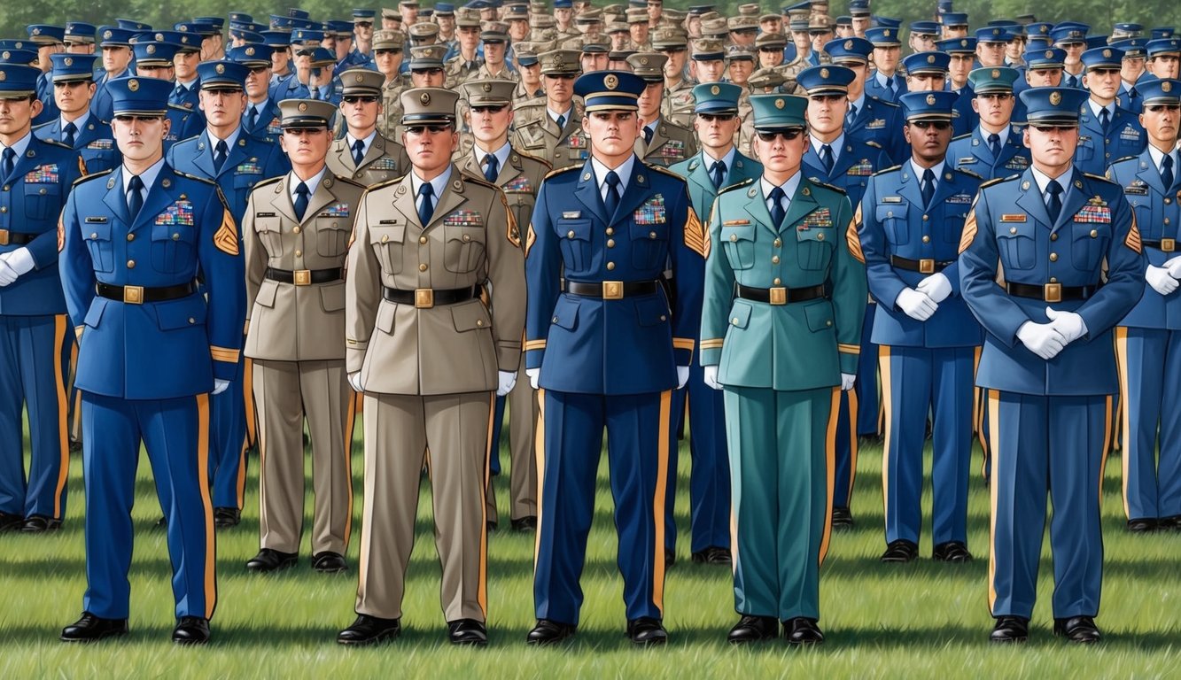 A group of national guard members in various ranks standing in formation, with officers in front and lower-ranking members behind