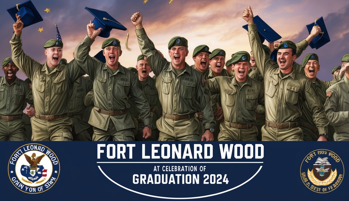 Soldiers celebrating at Fort Leonard Wood graduation 2024