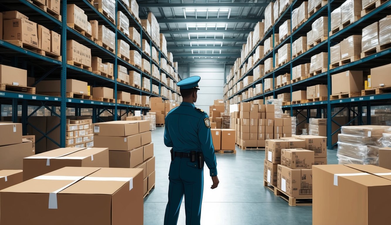 An officer overseeing the procurement and distribution of supplies in a bustling warehouse