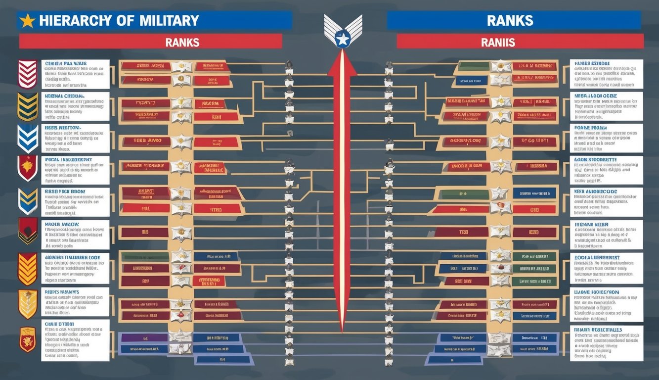 A clear and organized chart displaying the hierarchy of military ranks