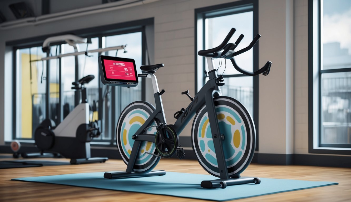 A stationary bike set up in a gym with a digital display showing ACFT scoring fundamentals