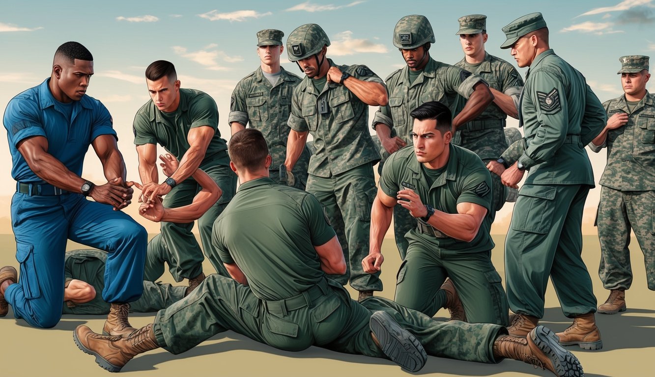 A group of military recruits undergo physical and mental testing under the watchful eye of instructors. They prepare for rigorous training ahead