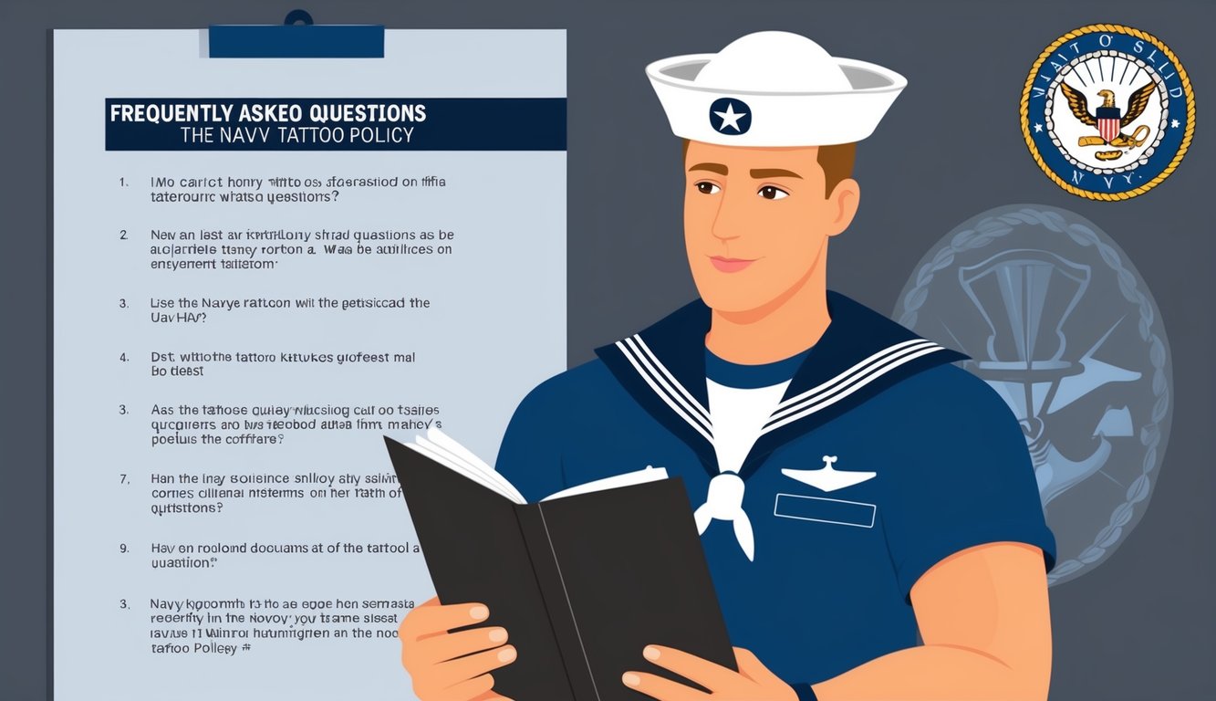 A sailor reading a document with a list of frequently asked questions about the navy tattoo policy