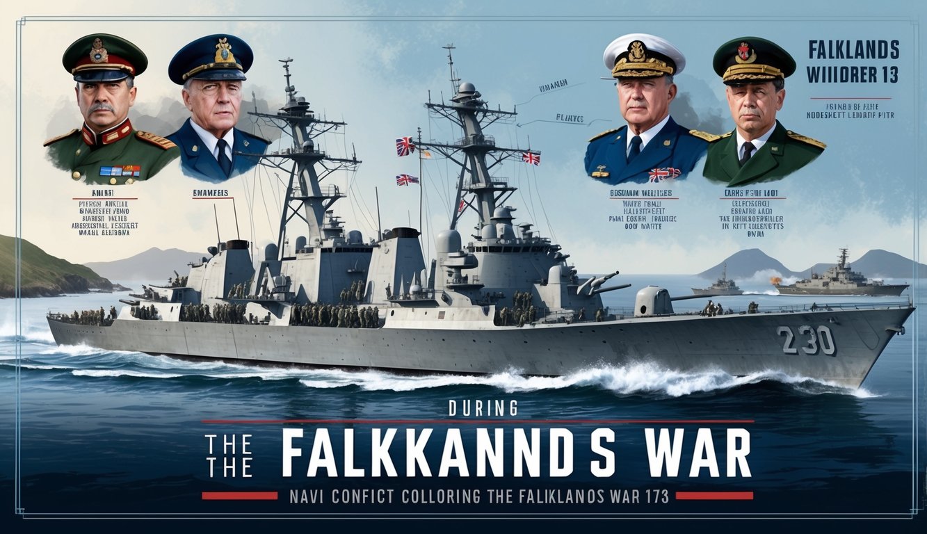 A modern naval conflict with key figures and leadership during the Falklands War