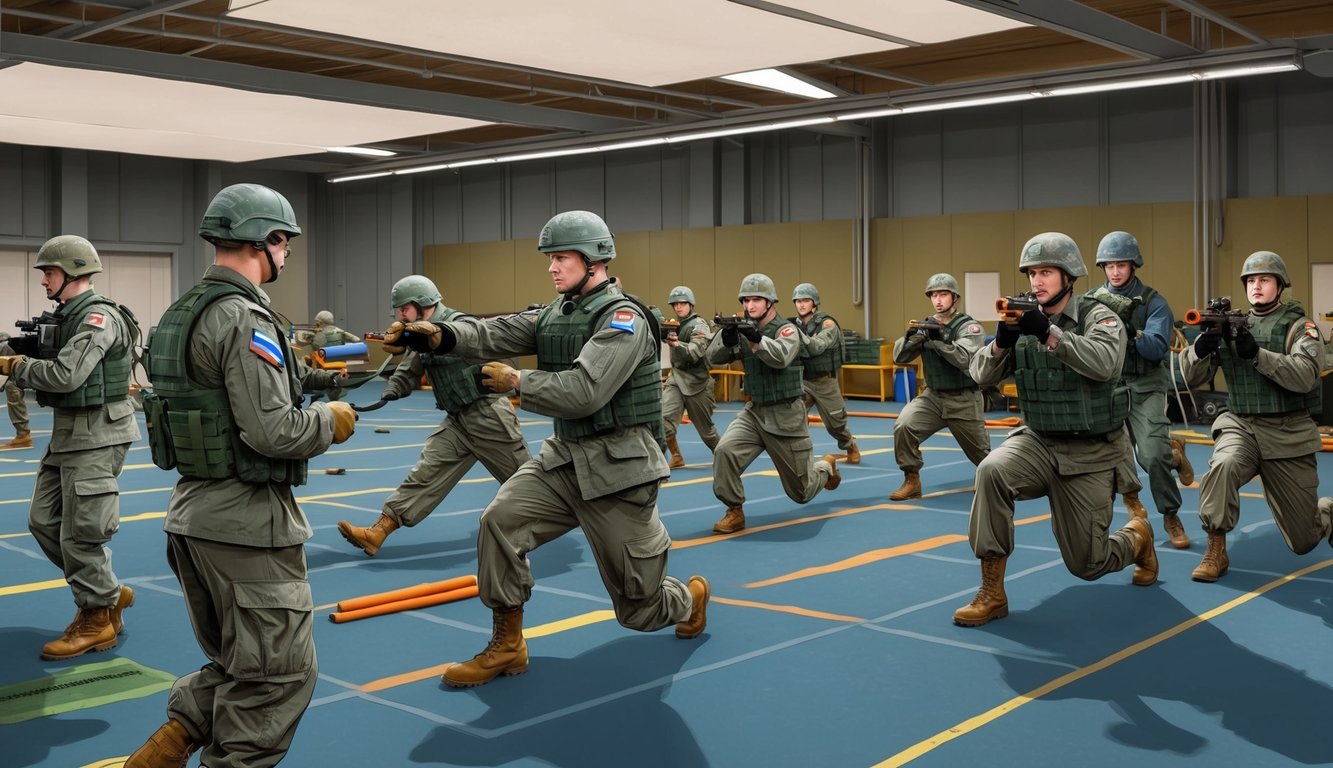 Soldiers training in a Dutch military base, conducting drills and exercises under the guidance of instructors